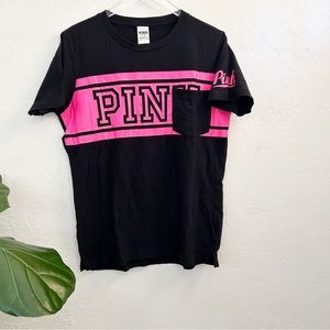 Pink Women’s Black Logo T-Shirt in Size Medium
